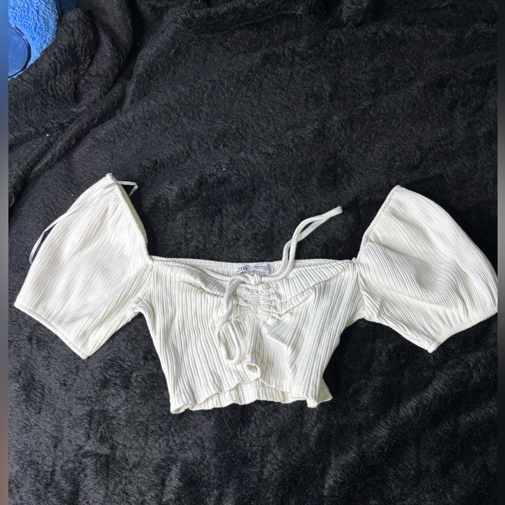 Zara White Puff Sleeve Blouse